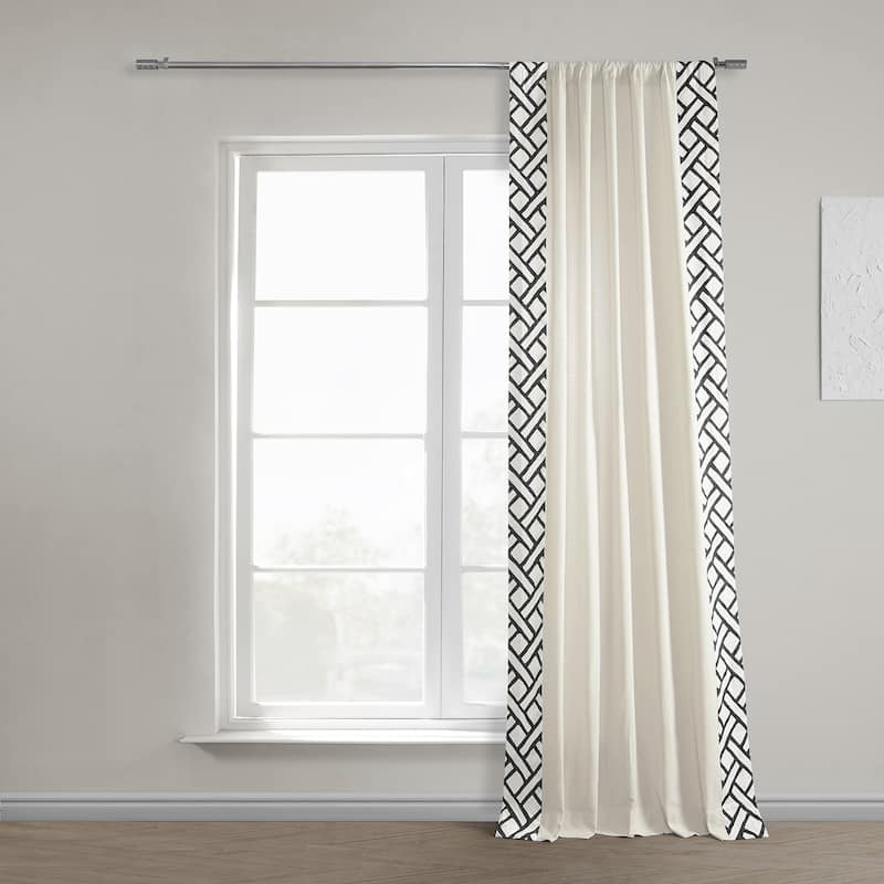 Exclusive Fabrics Black Modern Geometric Bordered Textured Cotton Curtains (1 Panel)