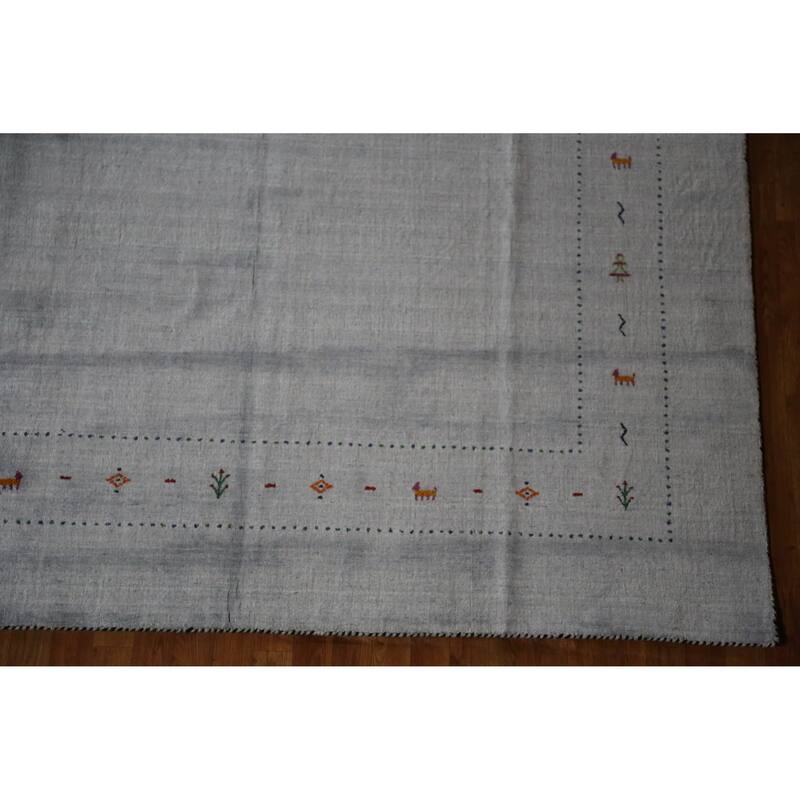 Hand Knotted Oriental 100% Wool Carpet Tribal Tribal Greys & Charcoal Gabbeh Area Rug - 9' 10'' X 7' 11''