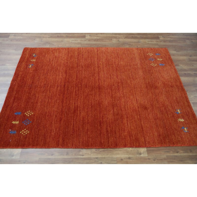 Orange Tribal Gabbeh Indian Rug Handmade Wool Carpet - 4'0" x 5'10"