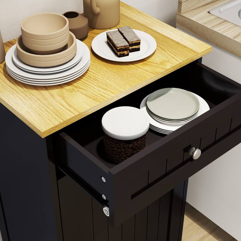 Anmytek 10-Gallon Woodgrain Tilt-Out Trash Can Cabinet with Wave-Textured Drawer for Kitchen,Bathroom