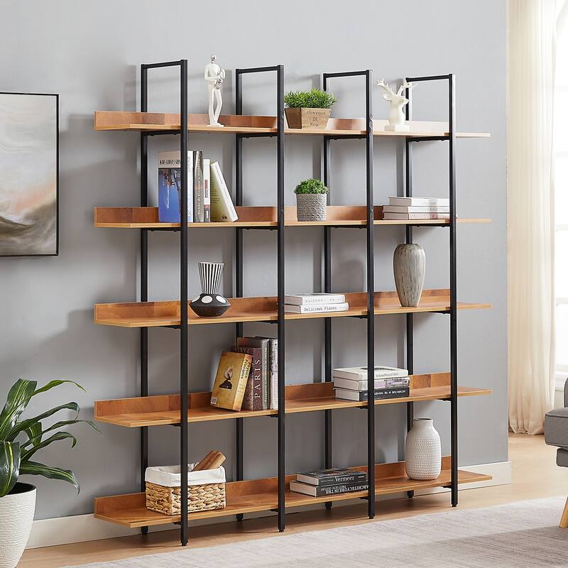 5 Tier Bookshelf Office Bookshelf Metal Frame MDF Board - Black