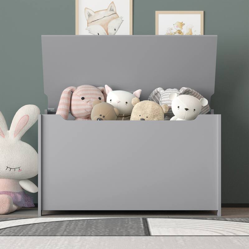 30" Kids Wooden Toy Box/Bench with Safety Hinged Lid