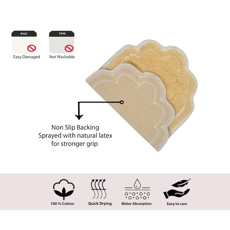 Allure Collection 100% Cotton Non-Slip Bathroom Rug Set, 3 Piece Machine Washable- Bathroom Rug, Bath Rug, U Shaped Contour