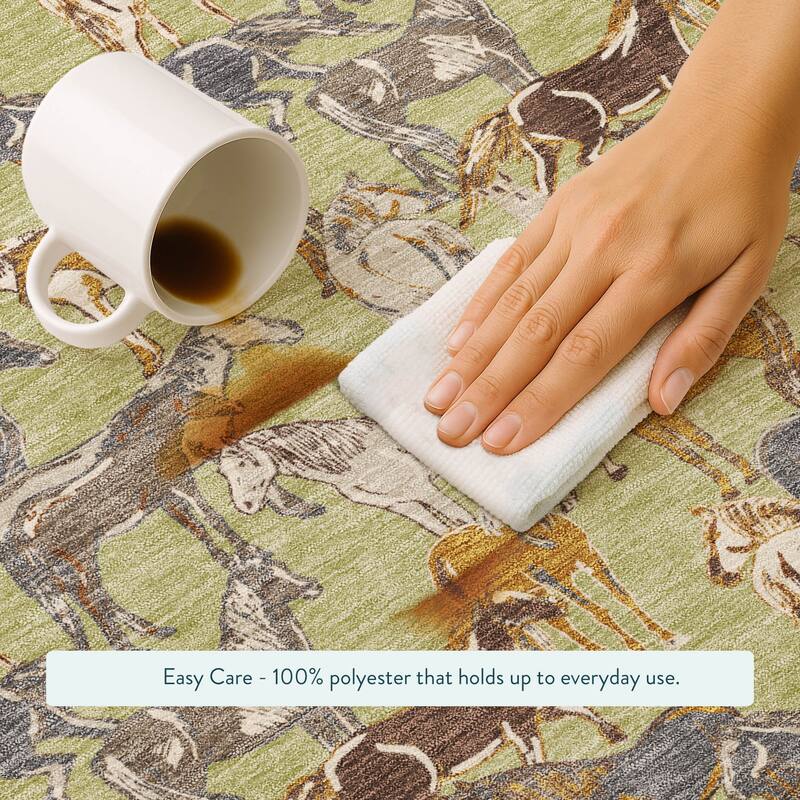 Machine Washable Indoor/ Outdoor Horse Herd Chantille Rug