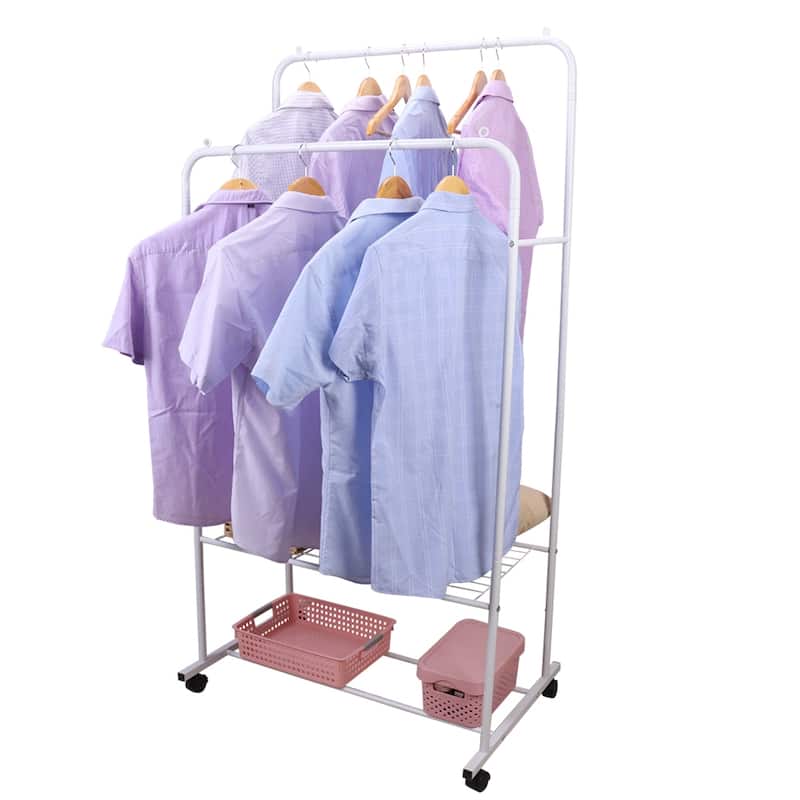 Rolling Garment Rack Clothes Metal Stand Shelf