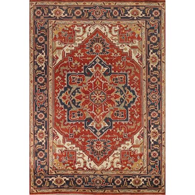 Hand Knotted Oriental 100% Wool Carpet Traditional Medallion Oranges & Rust Heriz (serapi) Area Rug - 11' 11'' X 9' 0''