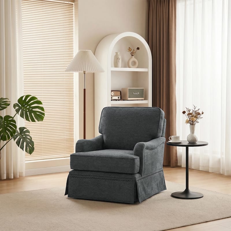 Skirted Swivel Accent Nailhead Barrel Chair