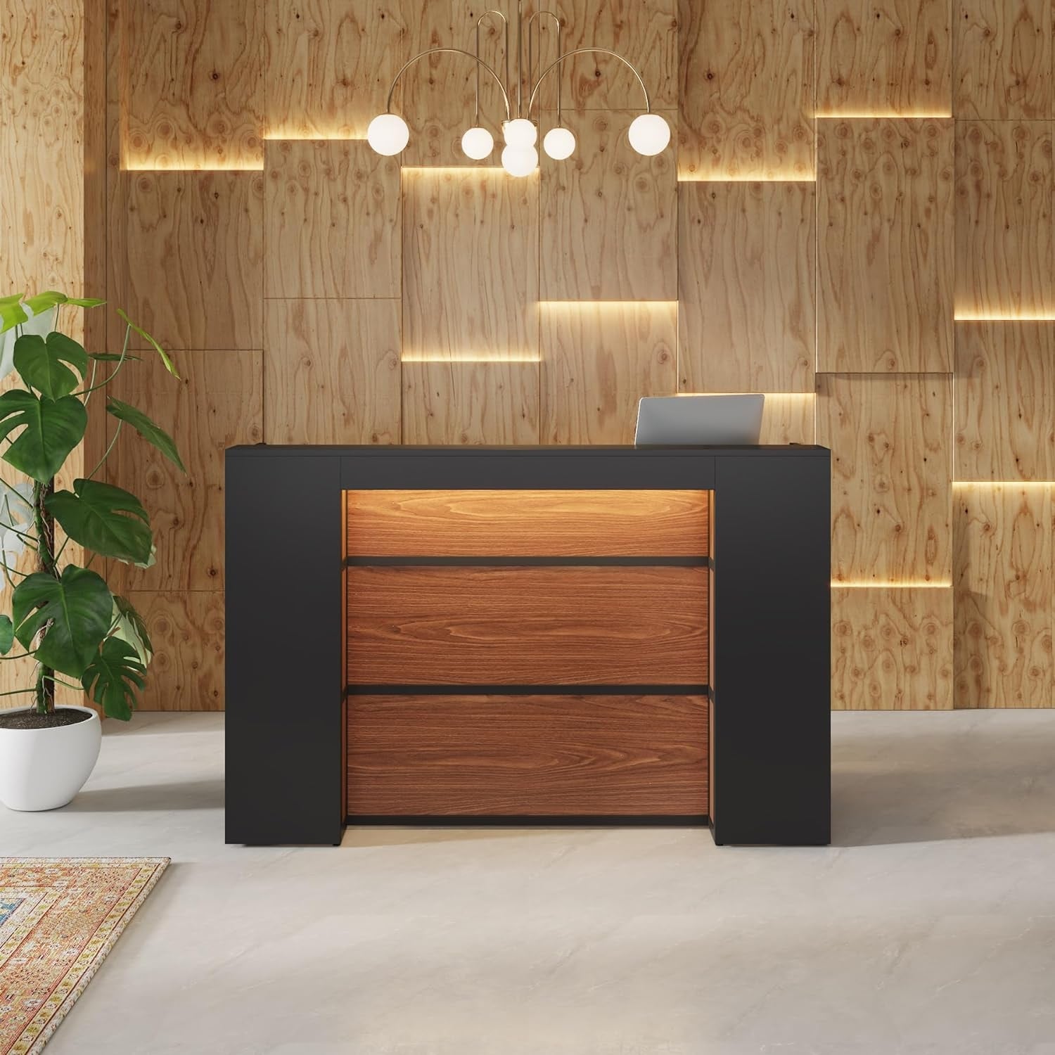 Reception Desk Front Desk with LED Lights,Large Reception Counter Table with Private Panels