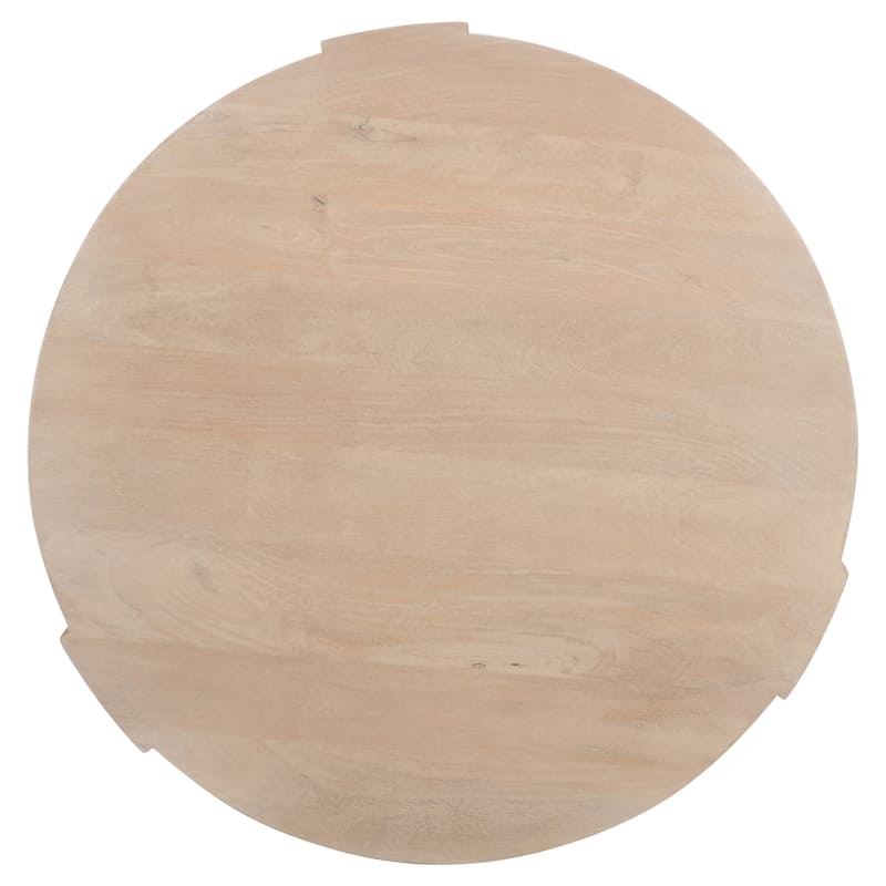 Joana Coffee Table, 35 Inch Round Drum Shape with 3 Legs, Sandblasted Natural Brown Mango Wood