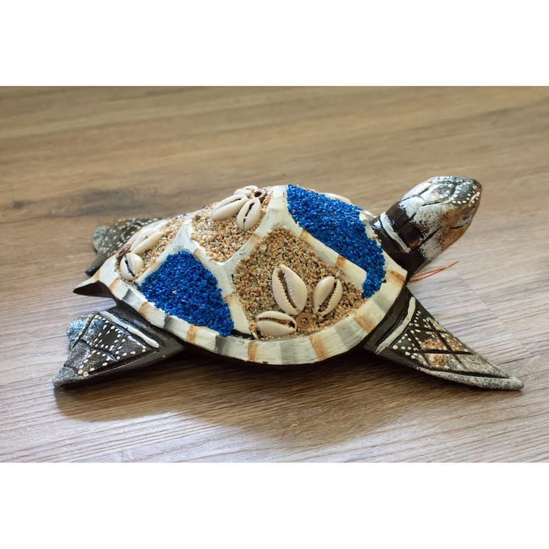 Wooden Tortoise Turtle Home Decor Sculpture Statue Wall Hanging Handmade Seaside Tropical Nautical Ocean Coastal