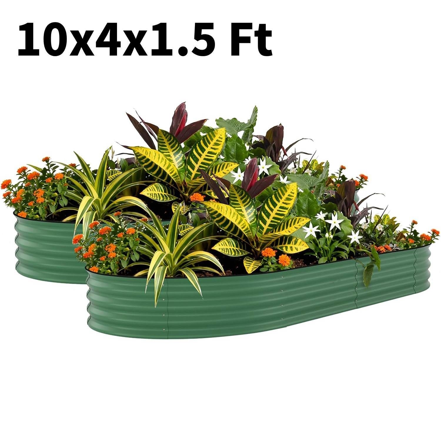 2 PCS 10x4x1.5 FT Galvanized Steel Raised Garden Bed, Planter for Vegetables, Flowers with Anti-Cut Strips - N/A