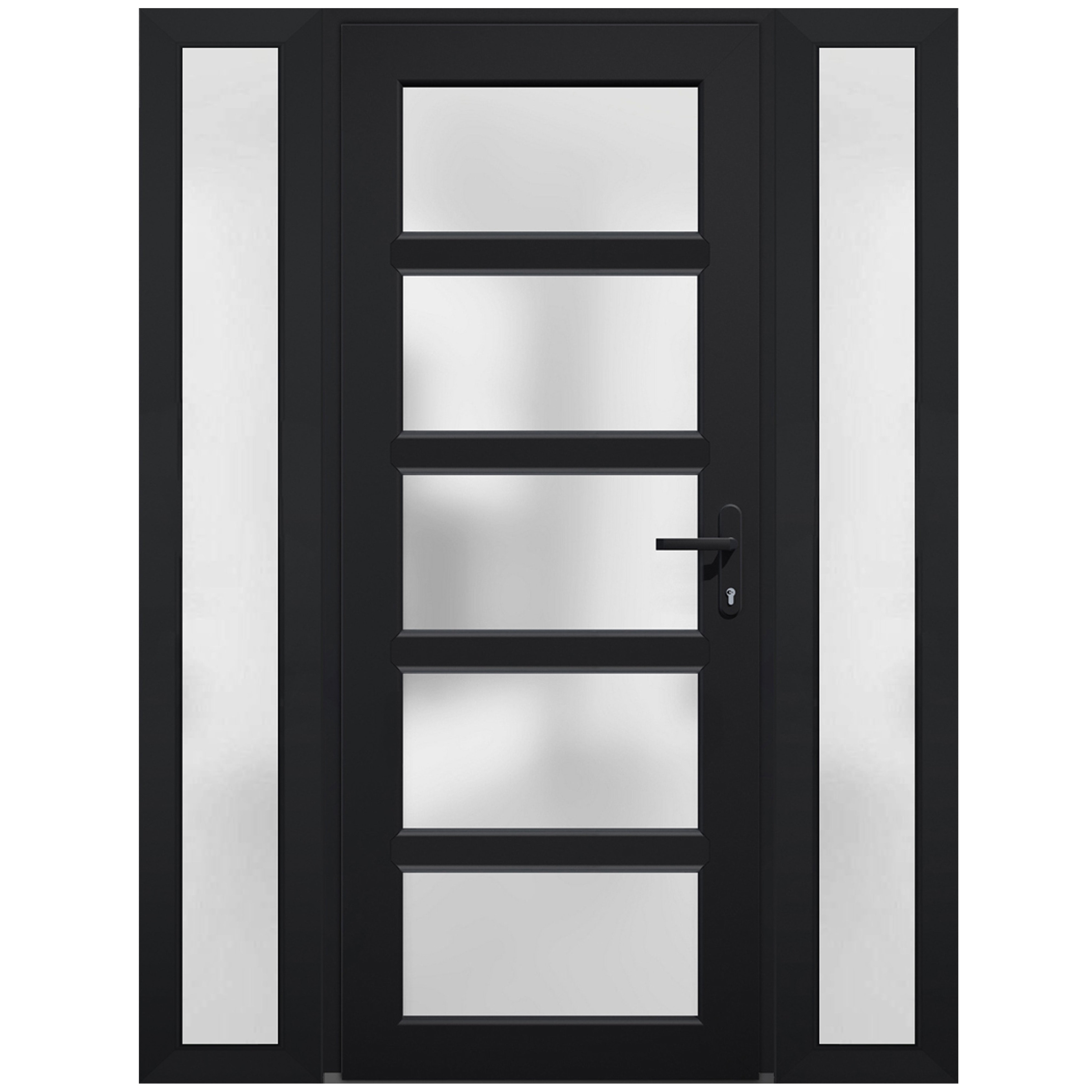 VDOMDOORS Manux 8002 Matte Black Fiberglass Prehung Exterior Door with Frosted Glass