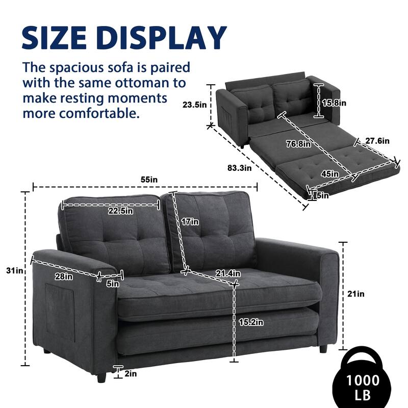 Velvet Upholstered Tufted Space saving Fold Sleeper Sofabed