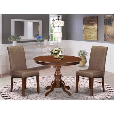3-Piece Mahogany Finish Solid Wood Top - Dining Room Set with High Back - Seats 4