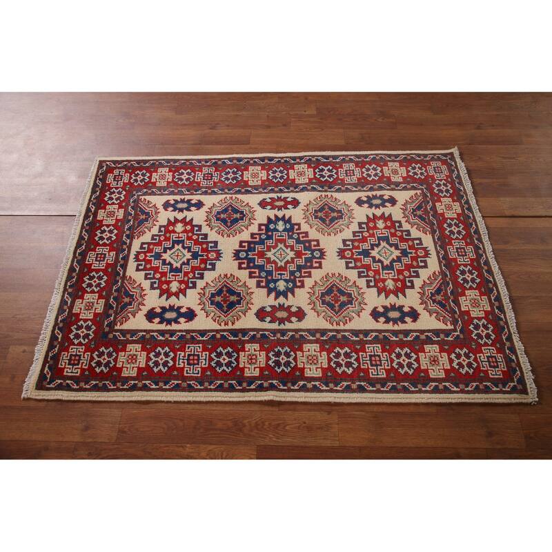 Kazak Accent Rug Hand-Knotted Oriental Wool Carpet - 2'11" x 4'2"
