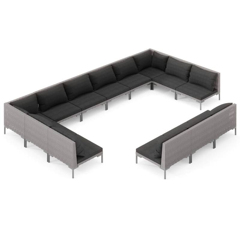 vidaXL Patio Lounge Set Outdoor Sectional Sofa Set Table Poly Rattan Dark Grey - 27.6" x 27.6" x 24"
