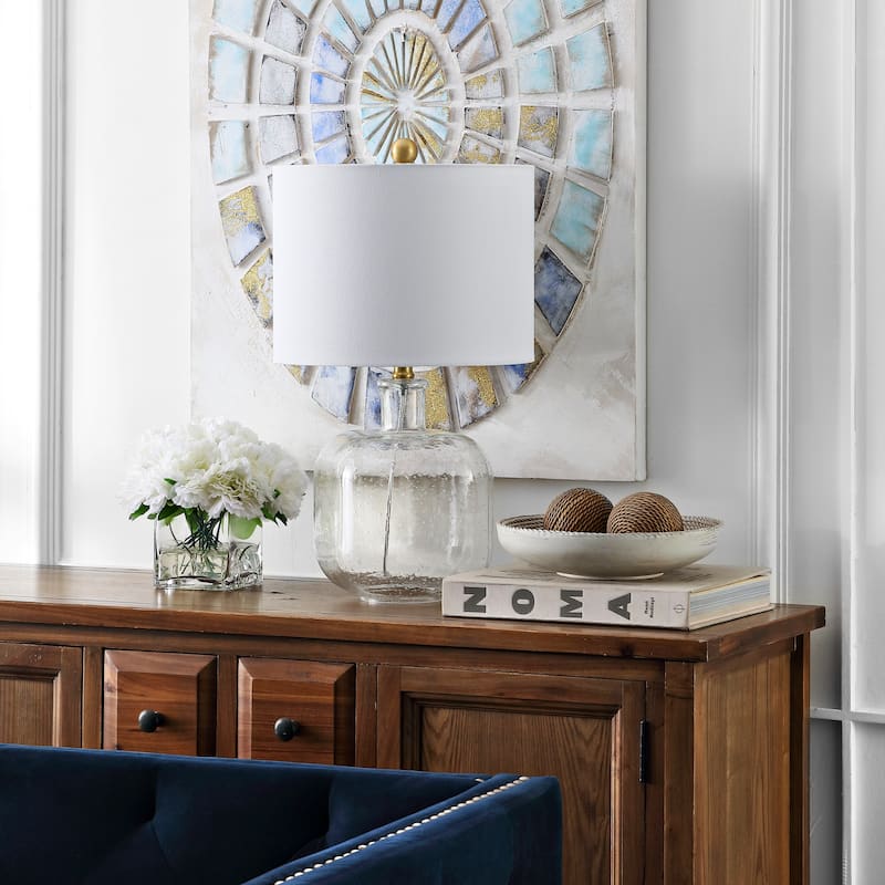 SAFAVIEH Lighting Annedorte 21-inch Clear/ Brass Gold LED Table Lamp - 12" W x 12" L x 21.5" H - 12Wx12Dx22H