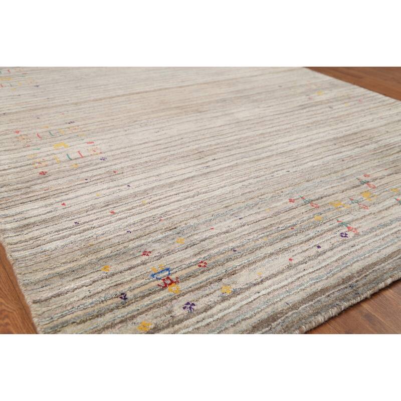 Striped Tribal Gabbeh Oriental Area Rug Handmade Wool Carpet - 4'11"x 7'11"