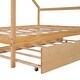 preview thumbnail 8 of 11, Natural Full Size Wooden House Bed With Trundle and Roof for Kids, Boys and Girls