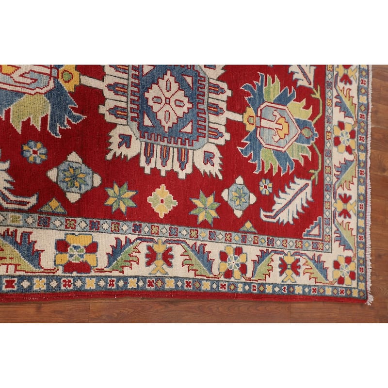 Traditional Kazak Foyer Rug Handmade Red Geometric Wool Carpet - 3'5" x 5'1"