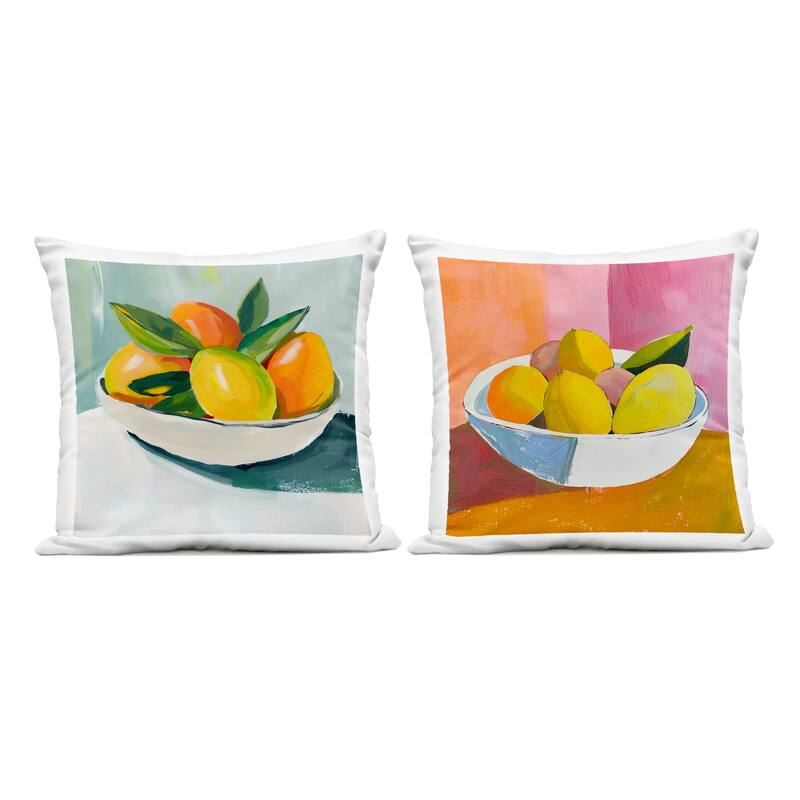 Stupell Fresh Fruits in Bowl Printed Outdoor Throw Pillow Design by Walker Noble (Set of 2) - Pillow Sets - Polyester - Orange - Set of 2