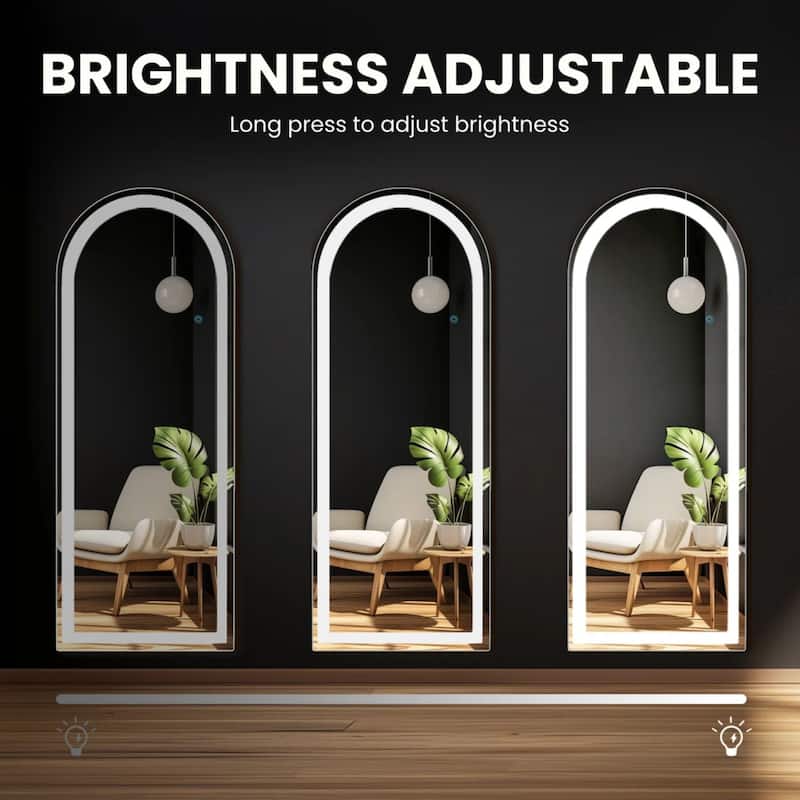 Arched Full Length Mirror with LED Lights, 26"x71" Lighted Floor Mirror with Dimming & 3 Color Lighting, Stand