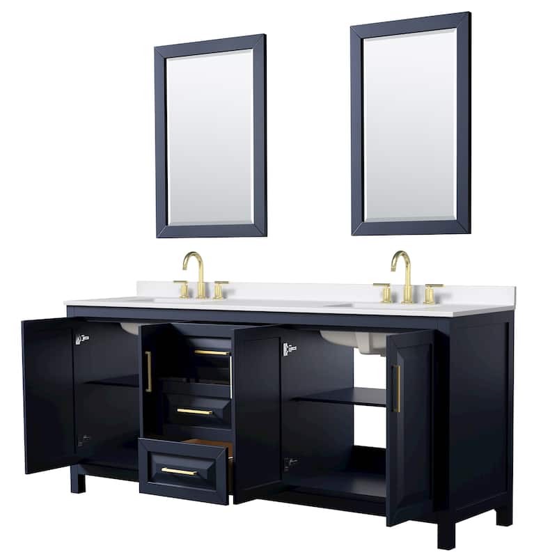 Daria 80-inch Double Vanity, 3 Hole Quartz Top, 24-inch Mirrors