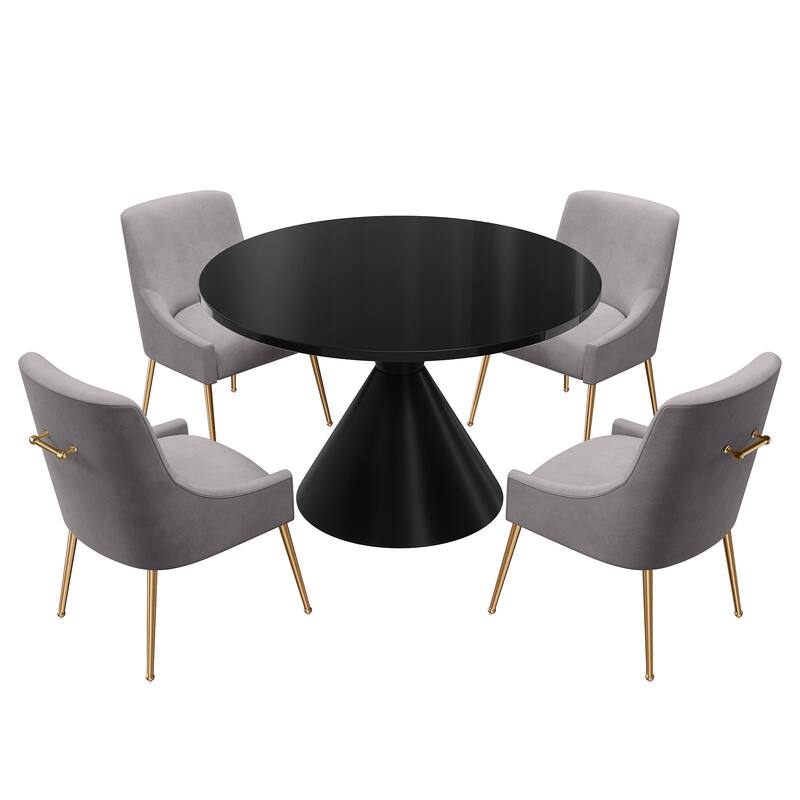 48" Light Luxury Black High Gloss Large Countertop Dining Table with Velvet Dining Chair Set - Grey