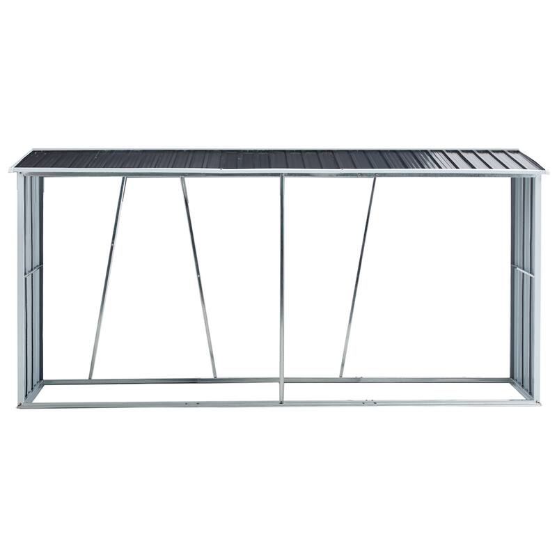 130" Galvanized Steel Firewood Rack, Roofed Log Holder for Patio, Gray