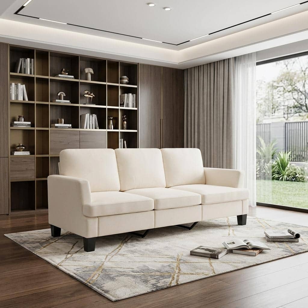 HomeRoots 84" Beige Linen Sofa