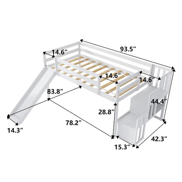 Sturdy Loft Bed with Staircase,Storage,Slide,Twin size Bed Bath