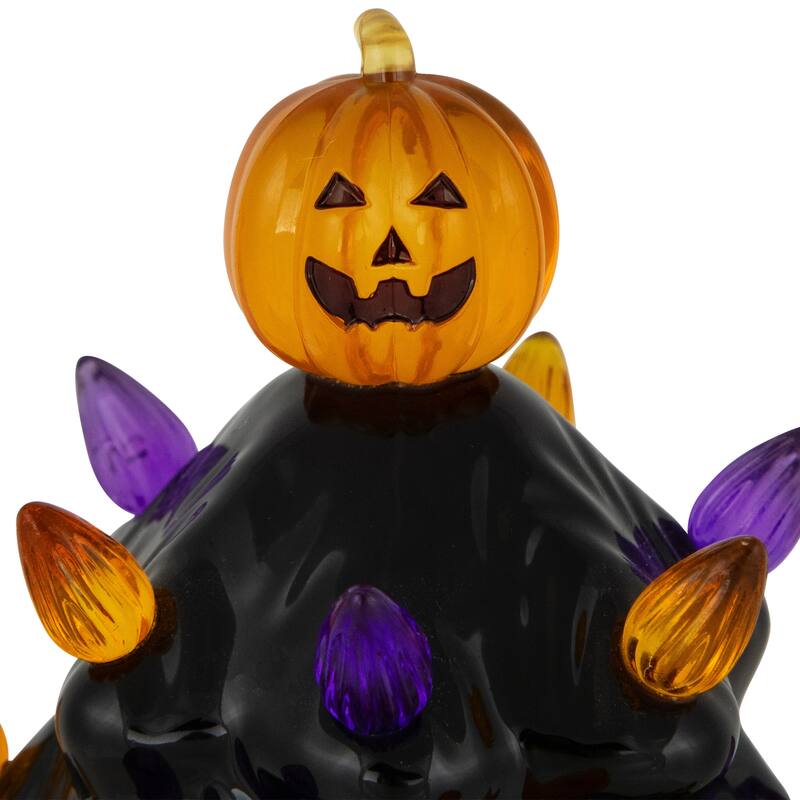 LED Lighted Ceramic Halloween Tree with Pumpkin - 14.75" - Black
