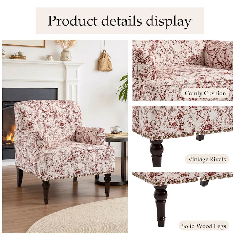 2 Set Upholstered Accent Chairs Nailhead Trim Armchairs