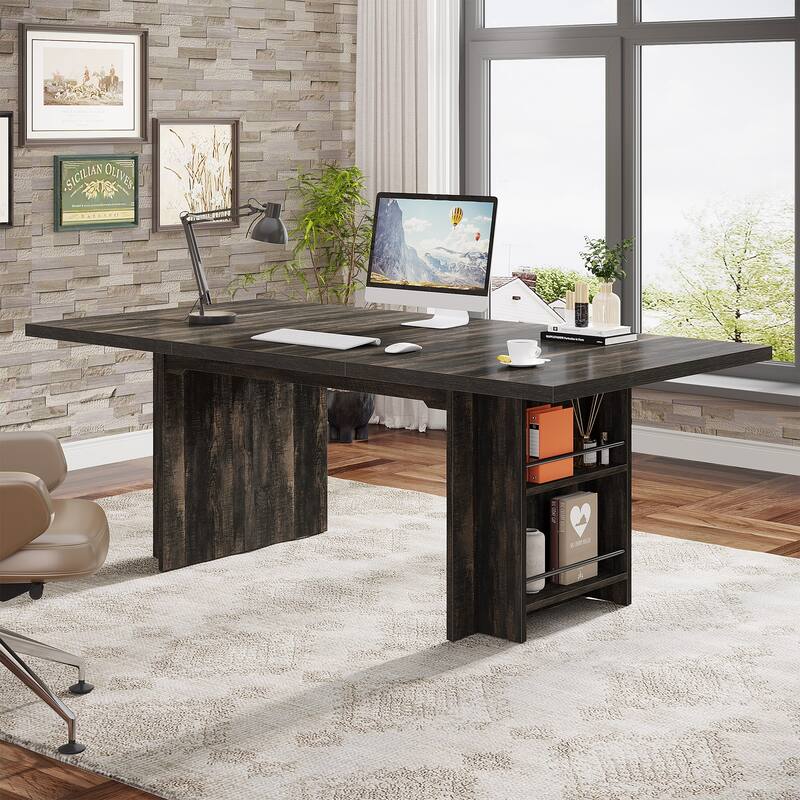 63-in Office Executive Desk, Large Computer Desk with Storage - Black