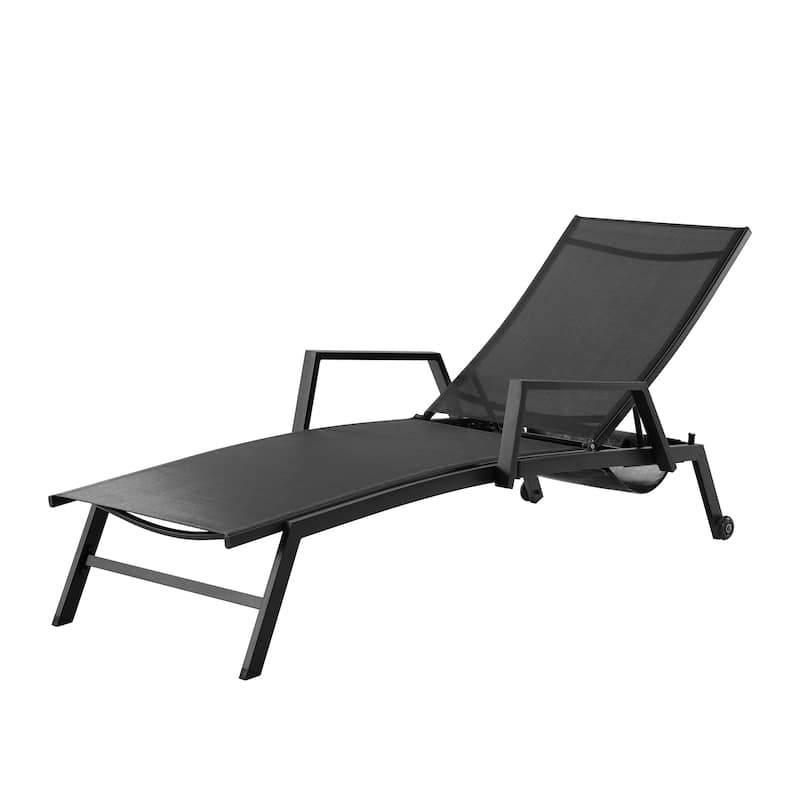 Corvus Sorrento Outdoor Sling Fabric Adjustable Chaise Lounge with Arms