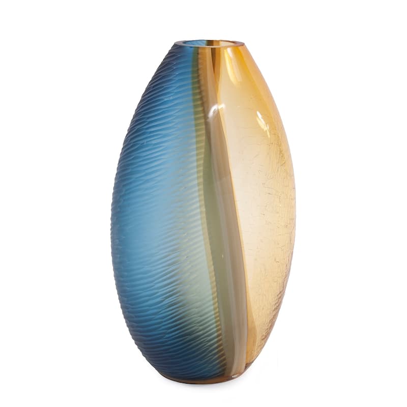 Allan Andrews Decorative Blue & Orange Hand Blown Glass Vase, Large