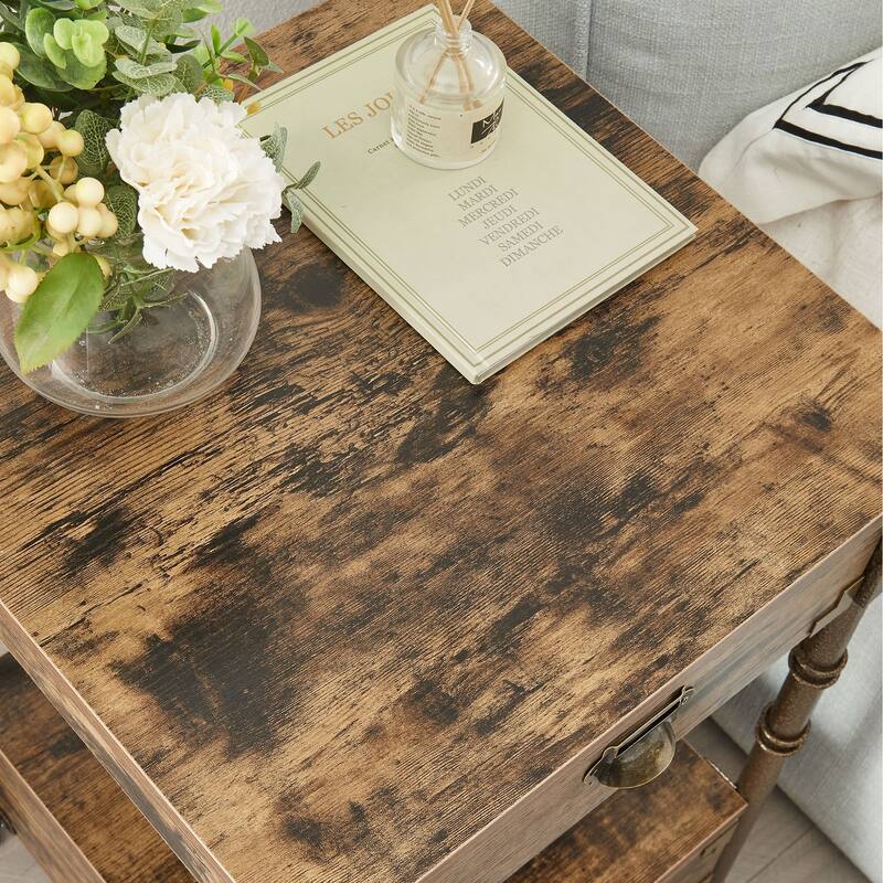 Vintage 2 Drawers Nightstand Set of 2 ,Rustic Brwon