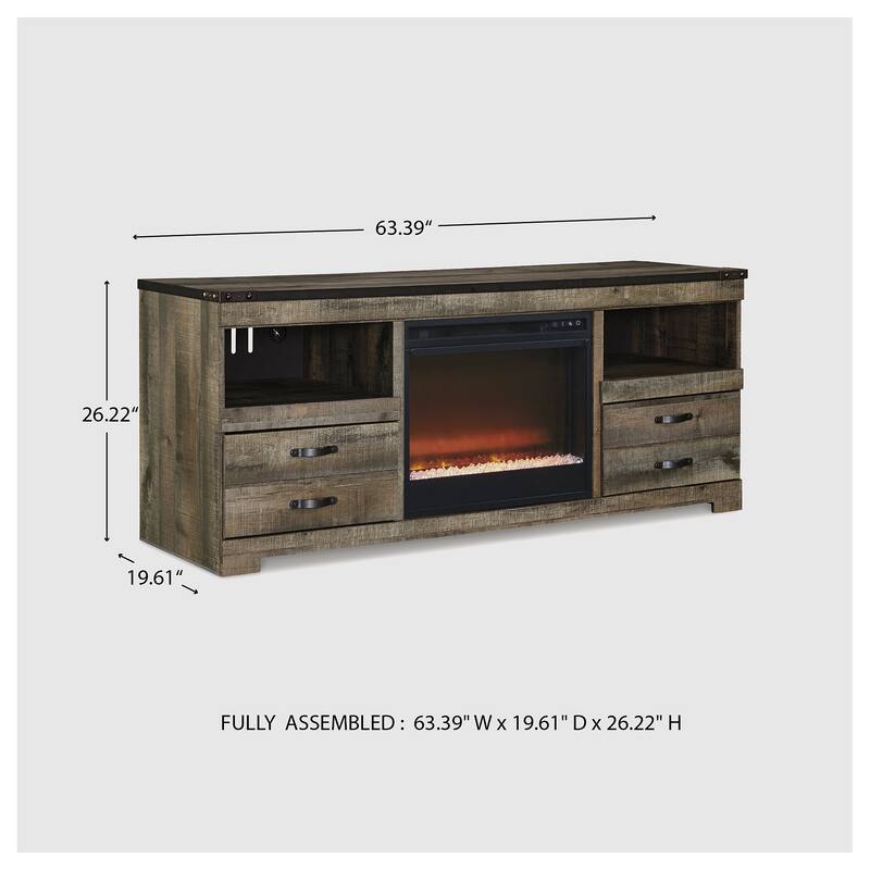 63" TV Stand with Electric Fireplace - 63.39" W x 19.61" D x 26.22" H