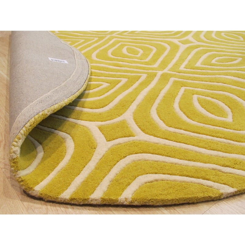 Hand-Tufted Yellow Wool Round Rug, 7'9 - Modern geometric wool rug with soft texture and vibrant design. - N/A