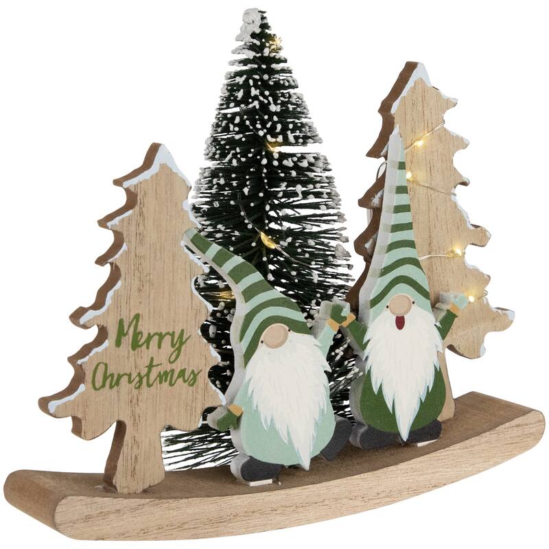 LED Lighted Gnomes and "Merry Christmas" with Trees Decoration - 6.5"