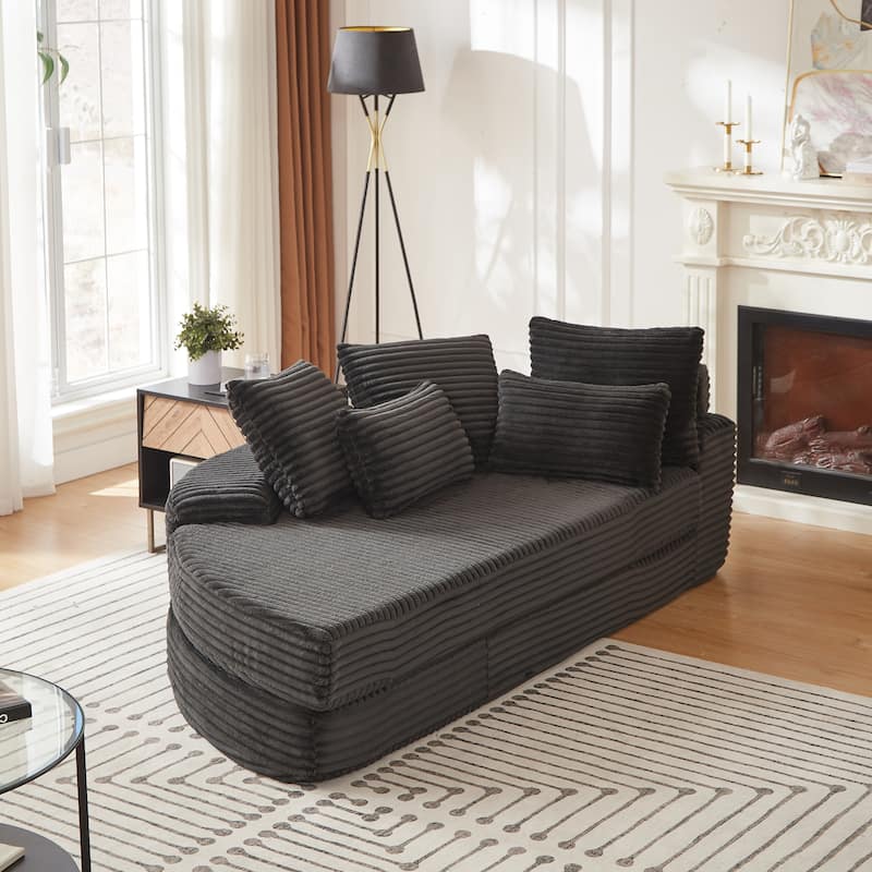 78.5-Inch Corduroy Semi-Circular 2-in-1 Sofa Bed,Designer Recliner with Pillow - Black-Left Side Facing