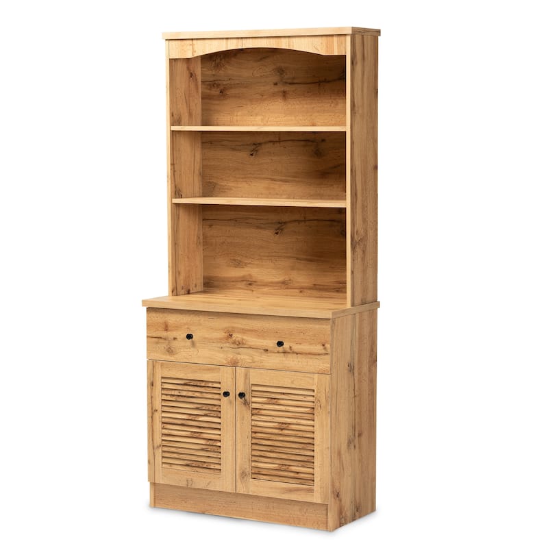 Agni Modern Oak Brown Finished Wood Buffet and Hutch Kitchen Cabinet - Brown