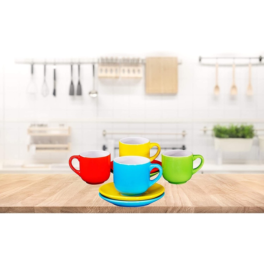 Bruntmor Espresso Cups and Saucers Set of 6 Serveware Coffee Cups 6 Ounce White Bruntmor Espresso Cups and Saucers Set of 6 Serveware Coffee Cups 6 Ounce White