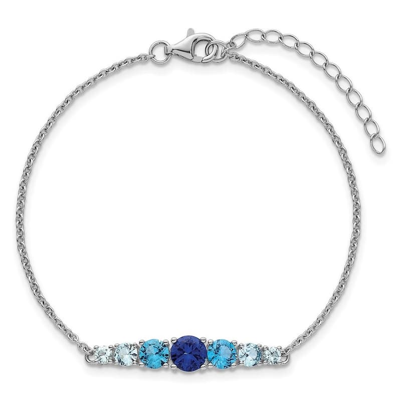 Curata 925 Sterling Silver 7" Hombre Lab Spinel, Aquamarine and CZ Graduated Bracelet
