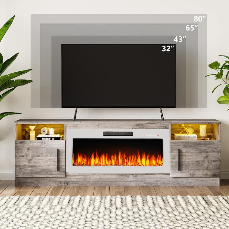 Bossin 70" Fireplace TV Stand with 36" Electric Fireplace, TV Stand for TVs Up to 80", 16 Colors LED Lights/Entertainment Center