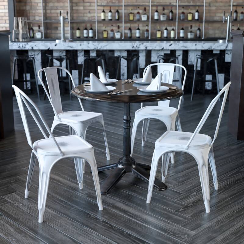 Distressed Metal Indoor-Outdoor Stackable Chair - Kitchen Furniture - White