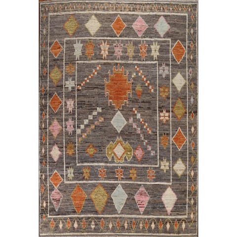Gray Geometric Moroccan Wool Area Rug Hand-knotted Living Room - 9'8" x 12'0"