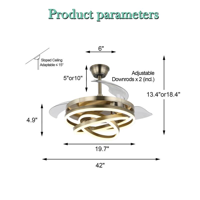 Oaks Aura 42in. LED DIY Shape Modern Ring Ceiling Fan With Lights, 6-Speed Latest DC Motor Remote Control Rose Ceiling Fan