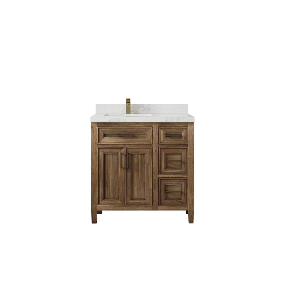 Willow Collections 36 in. W x 22 in. D Santa Monica Teak Left Offset Sink Bathroom Vanity with Countertop
