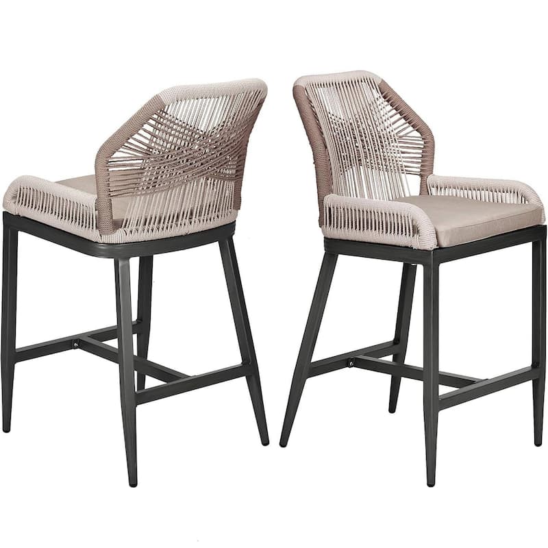 Bohemia Rattan Patio Counter Height Bar Stools Set of 2 Indoor Outdoor Use - Grey